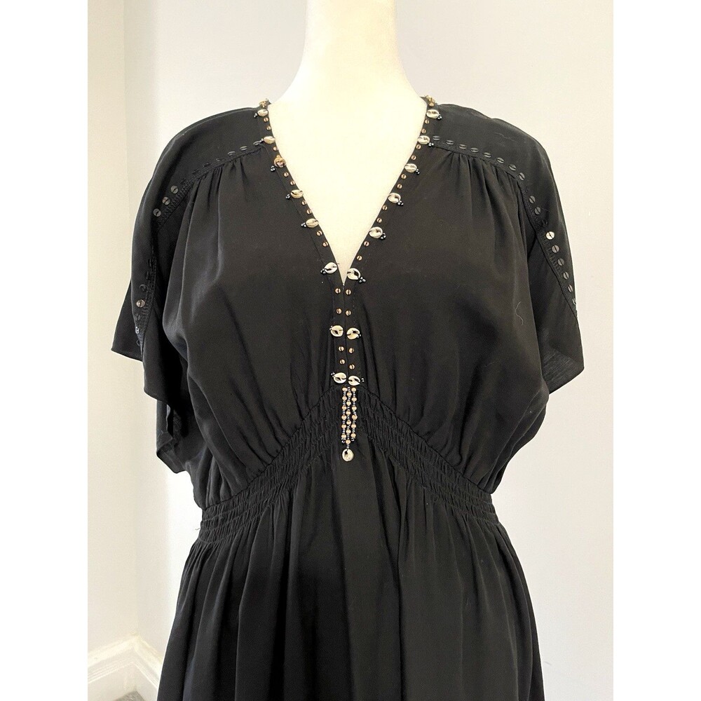 Soft Surroundings Kaftan Dress Womens Large Sea Shell Accent Resort Cruise Black - Picture 2 of 14